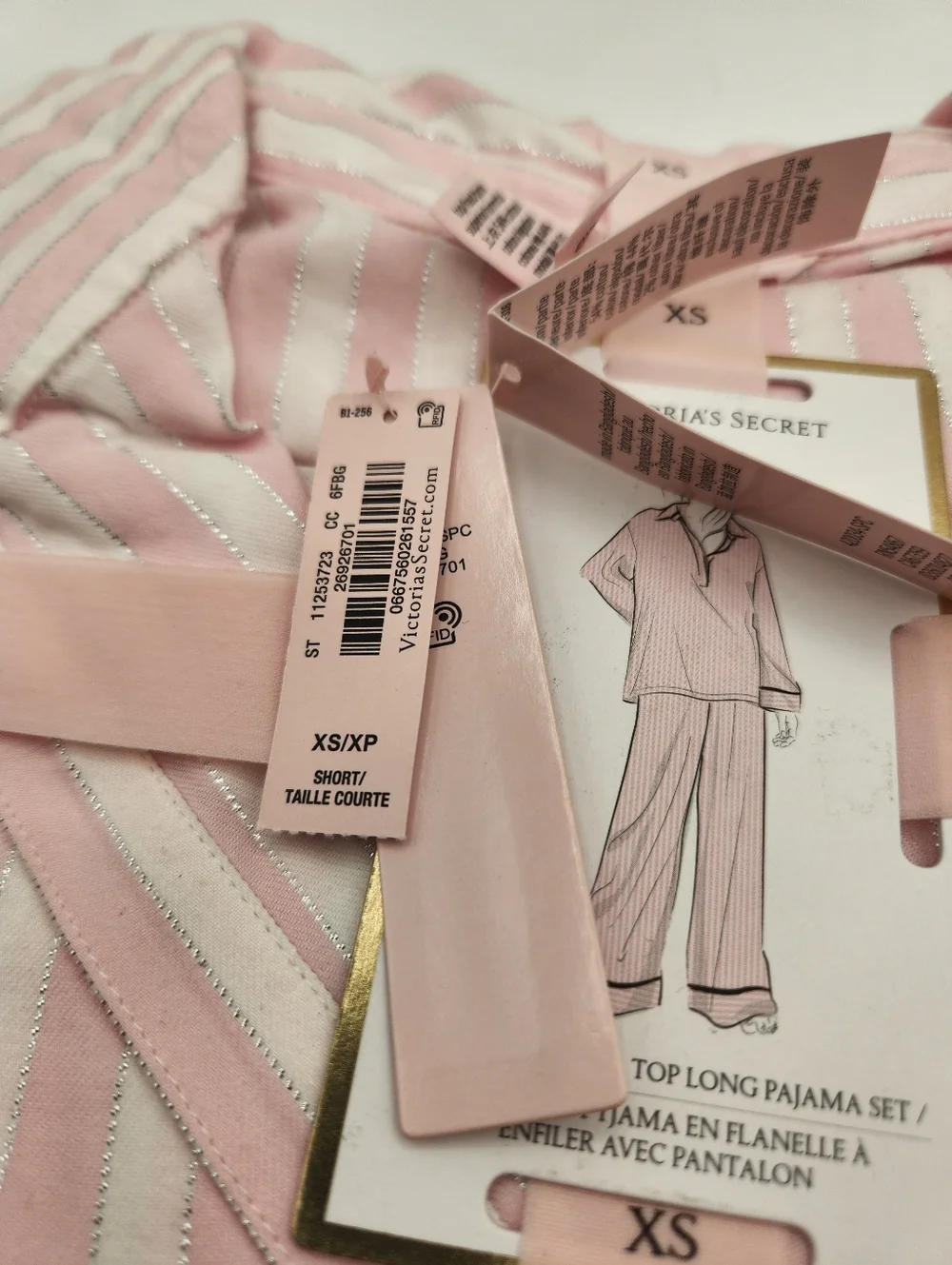 Victoria's Secret Iconic Pink & Silver Striped Flannel Pajama Set Size XS - Picture 3 of 6